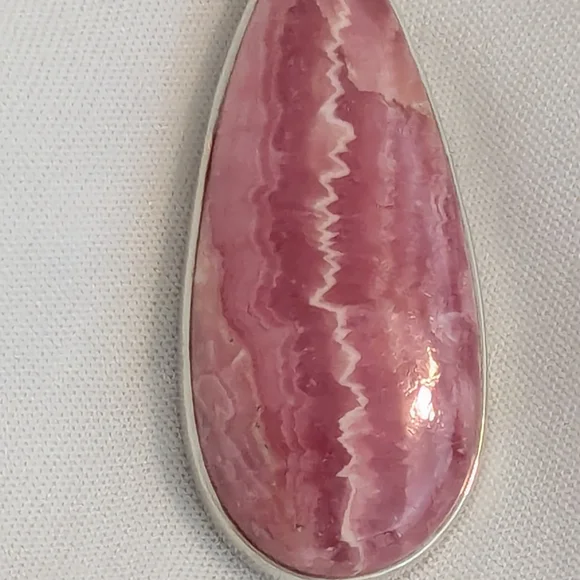 Amazing Pink Rhodochrosite Teardrop Sterling Silver 925 Pendant New With Tag - Picture 6 of 9